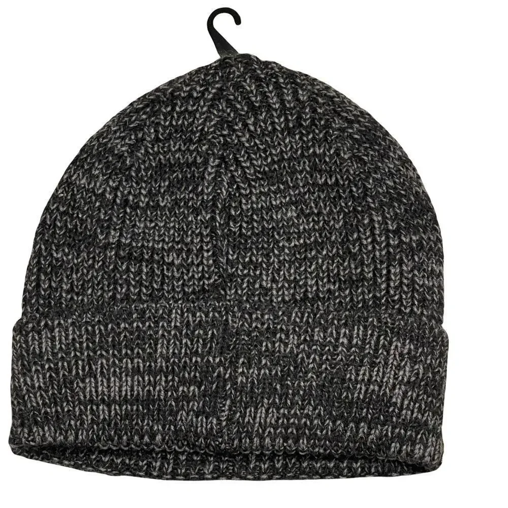 Hurley Men's Black/Grey Cuffed Beanie - Loose Knit Winter Hat One Size